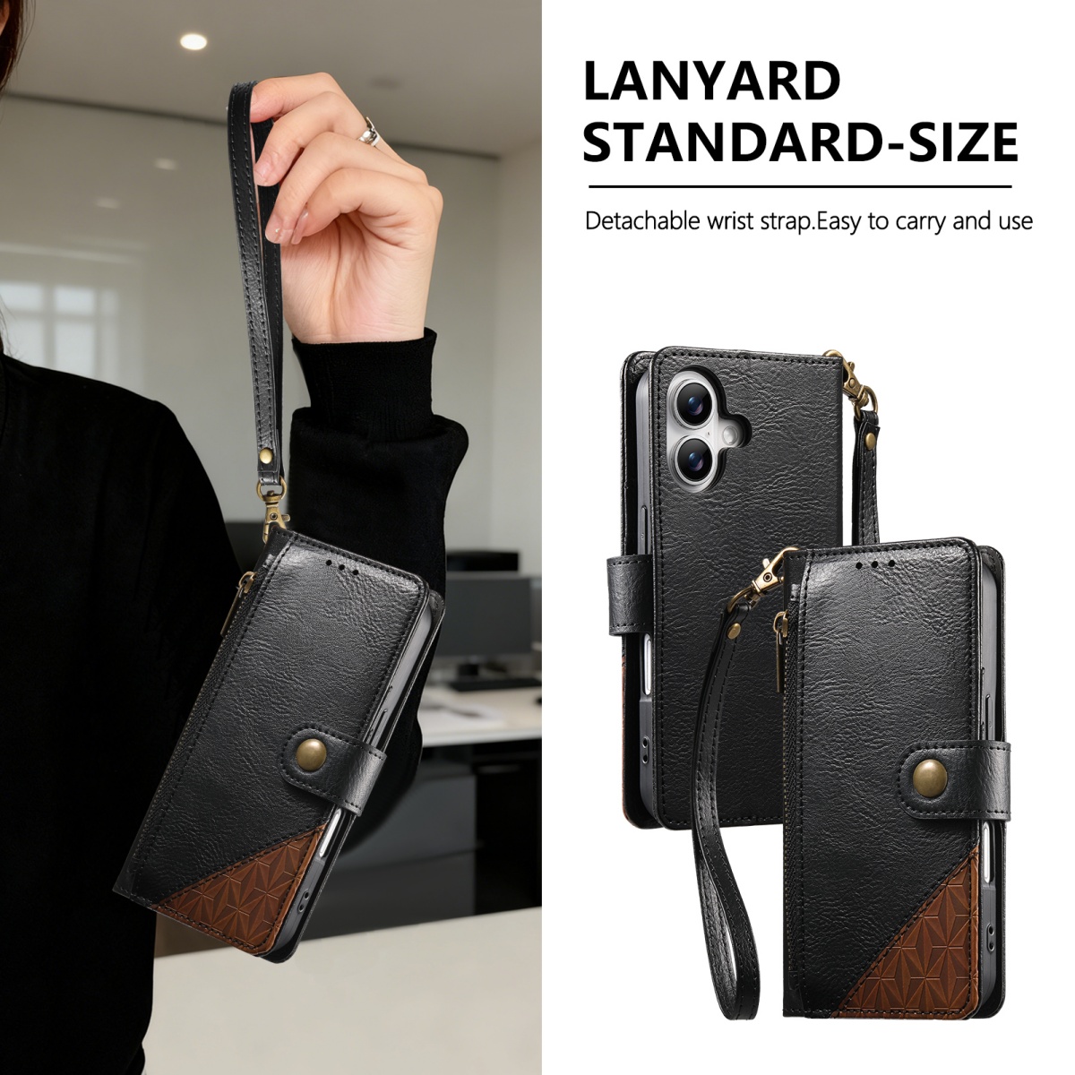 Leather Card Wallet - جراب هاتف جلدي بولي يوريثان بسحاب