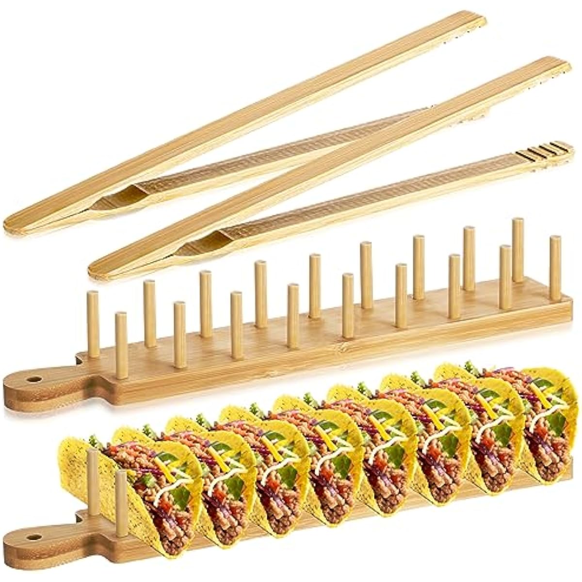 Wooden Serving Tray - مجموعة رفوف تقديم التاكو من الخيزران،