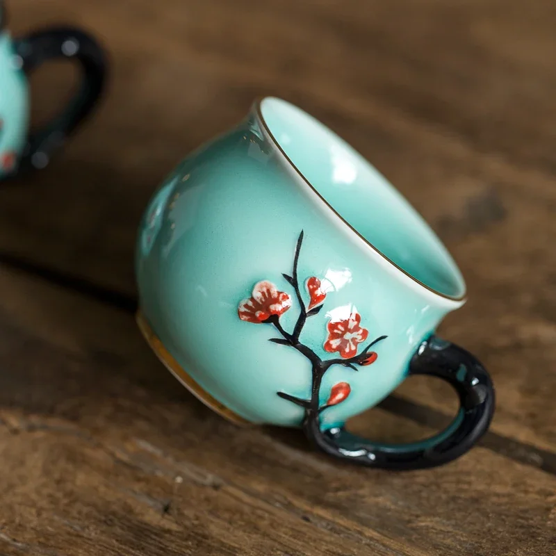 Handmade Ceramic Mug - الصينية اليدوية نمط البرقوق كوب شاي