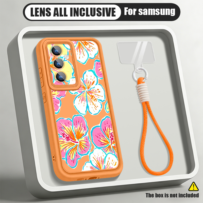 Samsung Galaxy A55 - غطاء هاتف بنمط الزهور مع حبل