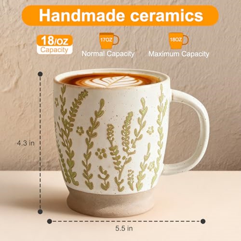 كوب قهوة سعة 18 أونصة هدية للن - مراجعة Handmade Ceramic Mug وسعره